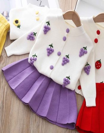 Ensemble 2 Pièces Fille : Pull Cardigan & Jupe