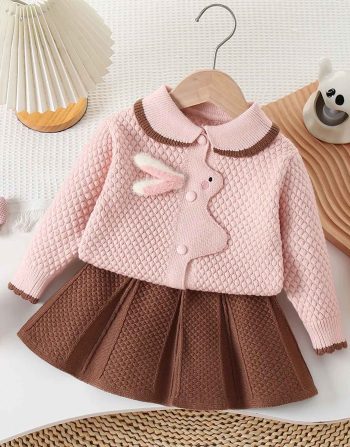 Ensemble Cardigan Lapin 3D & Jupe Plissée Bébé Fille
