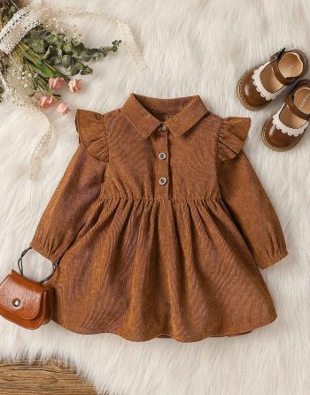 Robe Manches Longues Bébé Fille, Col Rabattu, Style New England