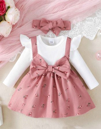 Robe De Princesse À Nœud Pour Bébé Fille, 0-24 Mois, 2 Pièces